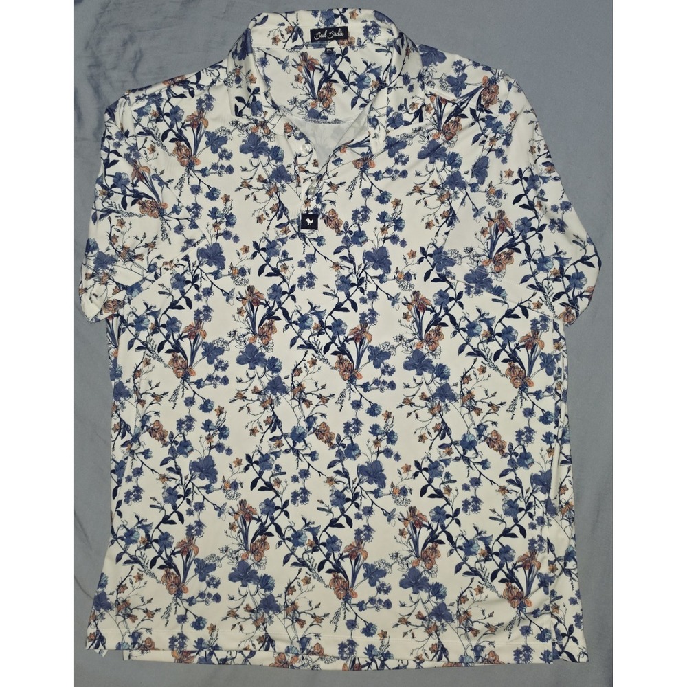 Bad Birdie Golf Polo Mens 2XL White Floral Garden Performance Stretch Wicking SS